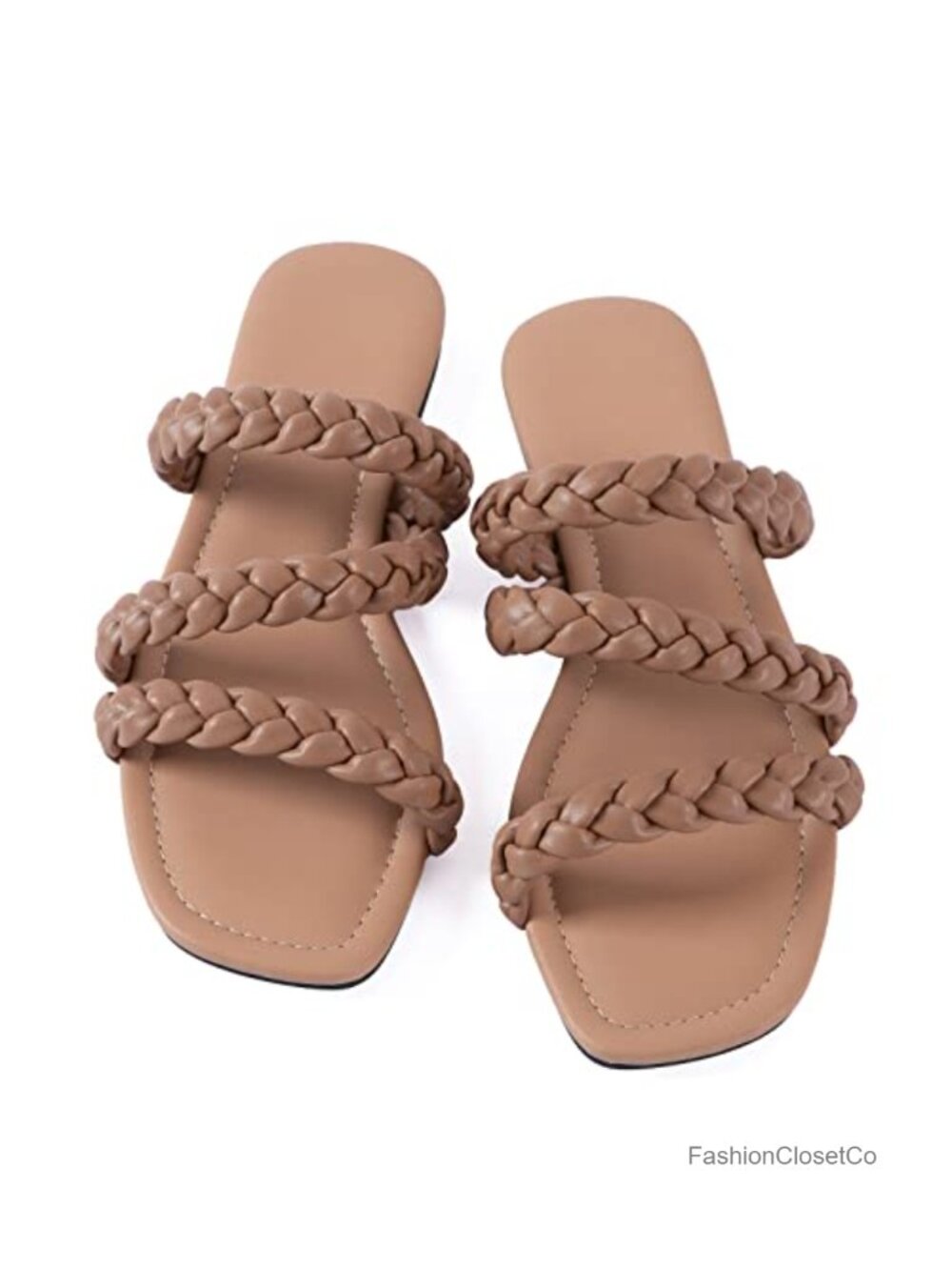 Handwoven Strappy Flat Slide Sandals Square Toe Boho Chic